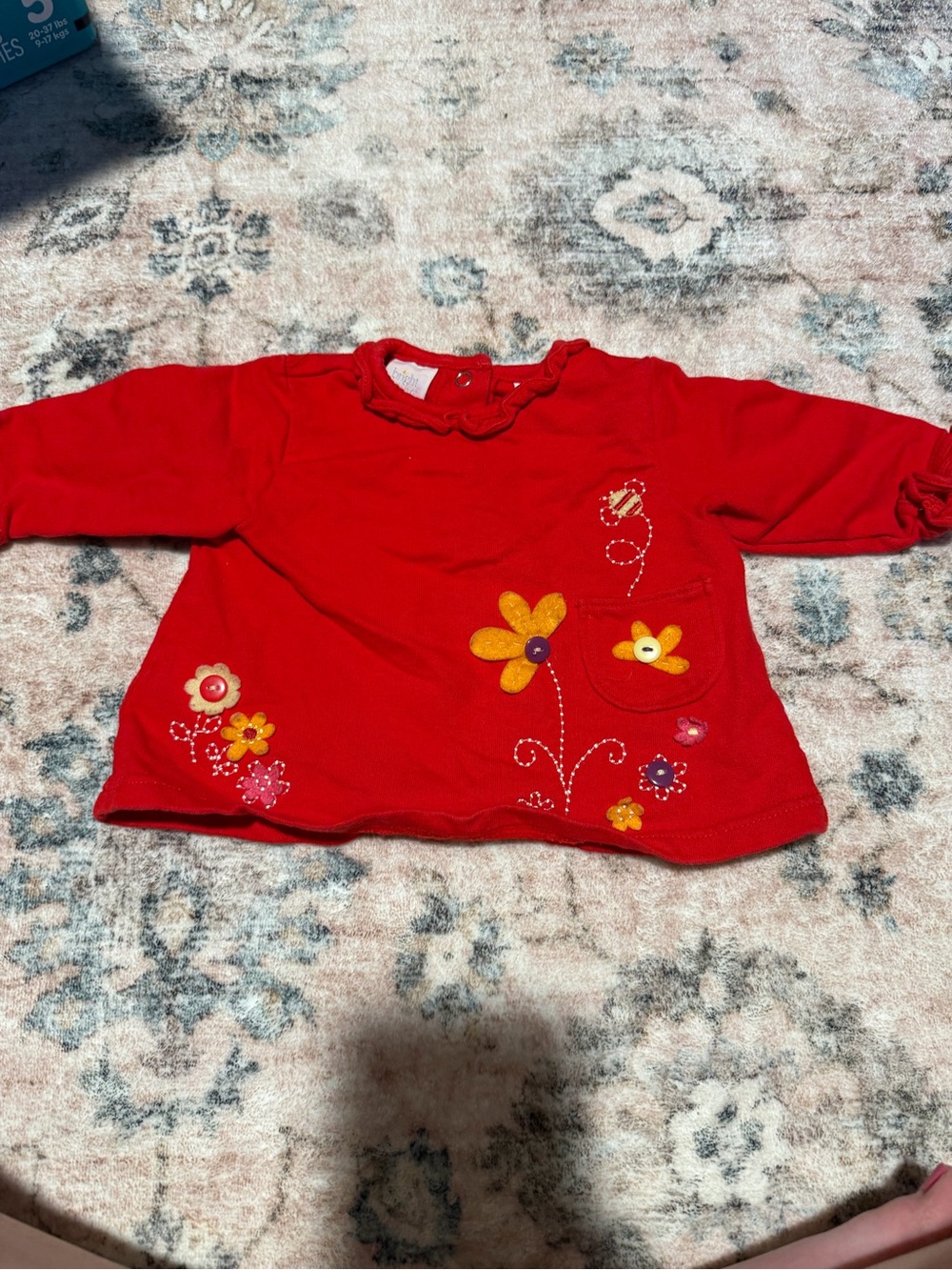Red Long-Sleeve Floral Appliqué Baby Top